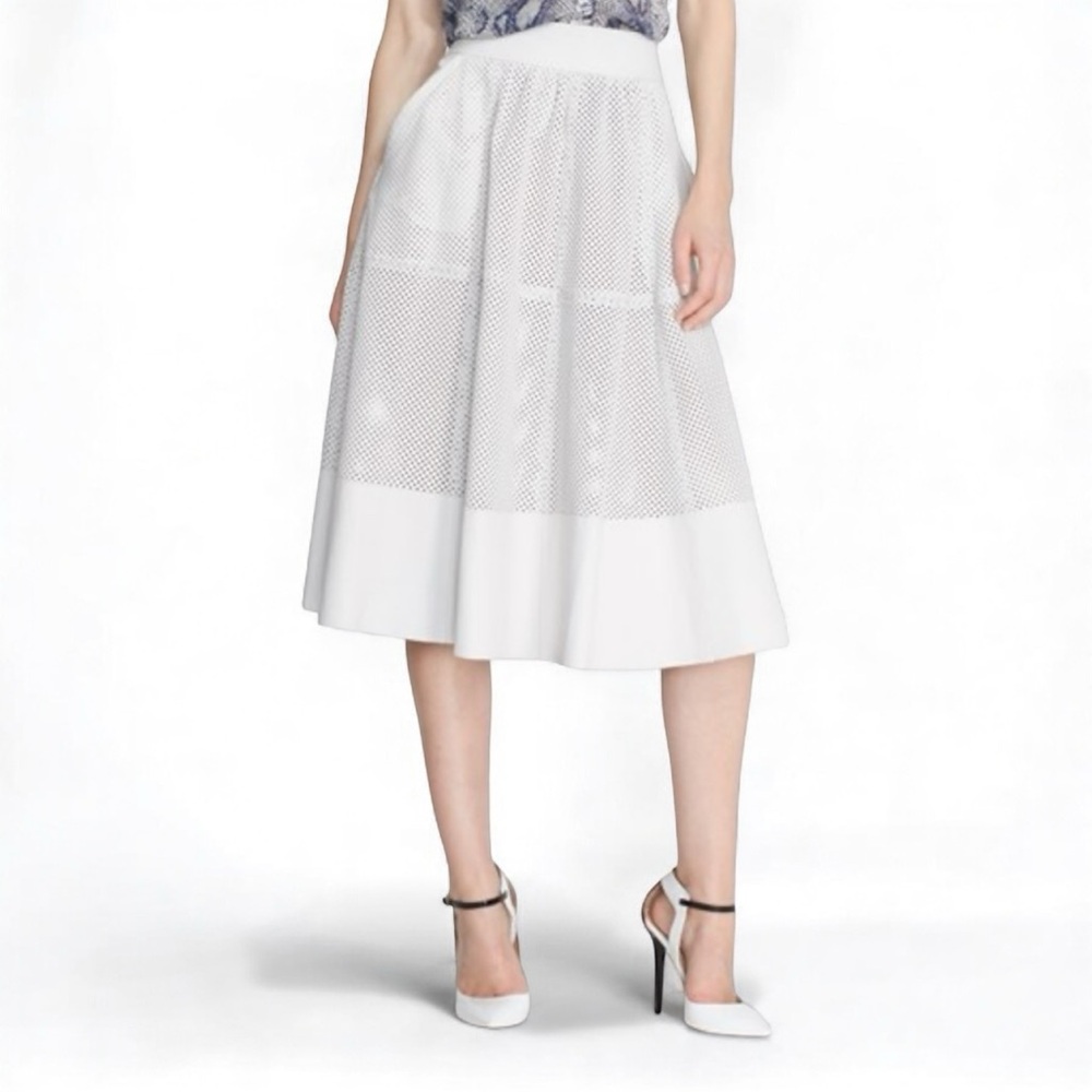 Rachel Zoe Leather Perforated Midi Skirt Soft White Size 8